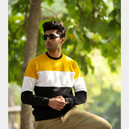 Premium Sweat Shirt with Multi Panels – Mustard – White – Black