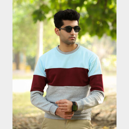 Premium Sweat Shirt with Multi Panels – Sky – Maroon – Grey