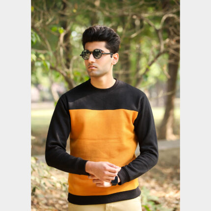 Premium Panelled Sweat Shirt – Black – Brown